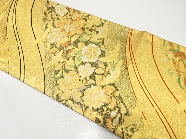 山並に花鳥模様織り出し　振袖用袋帯